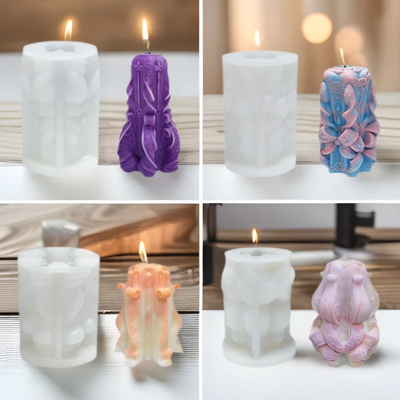 

4pcs Oriental Aesthetic Candle Mold: Artistic Carved Cylinder for Scented Candles & Cultural Home Decor