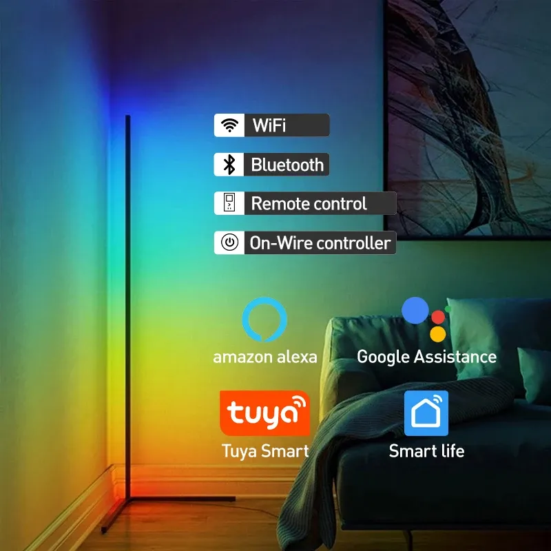  RGB LED Floor lamp 180CM Smart APP Remote Control Modern Corner 2PCS Floor Light Atmospheric Standing Light Indoor Home Decor 