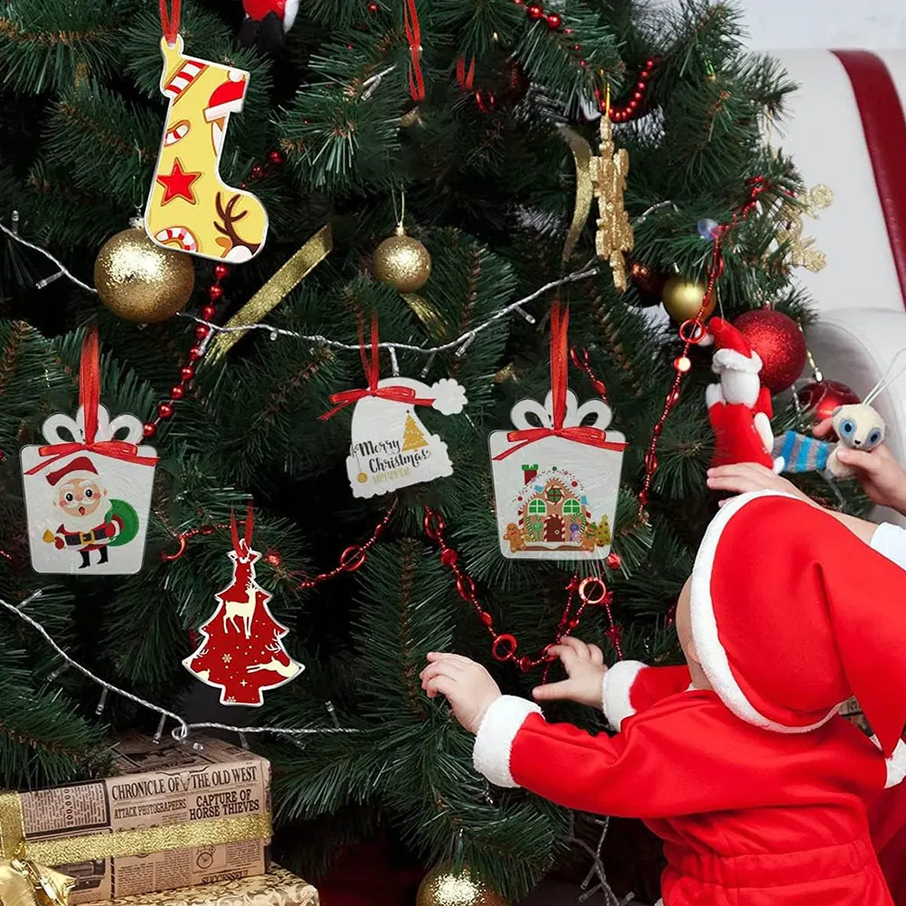 

40 set Christmas Tree Decoration Hanging Ornaments Clear Acrylic DIY Blank Pendant Crafts Bell Round House Tree Shape Xmas Party