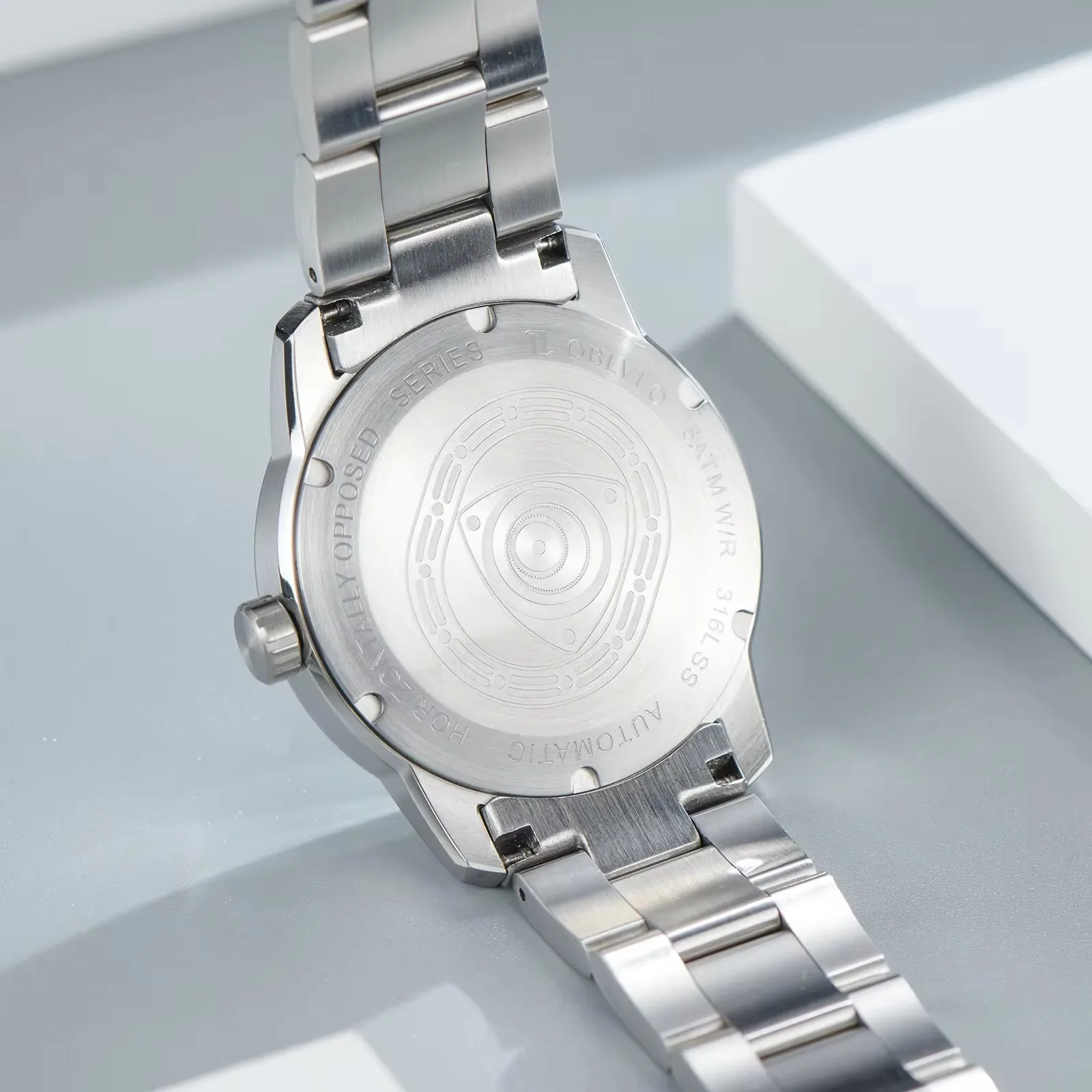 Мужские часы OBLVLO из нержавеющей стали 316L, автоматические механические водонепроницаемые часы с вращающимся двигателем и звездным ротором