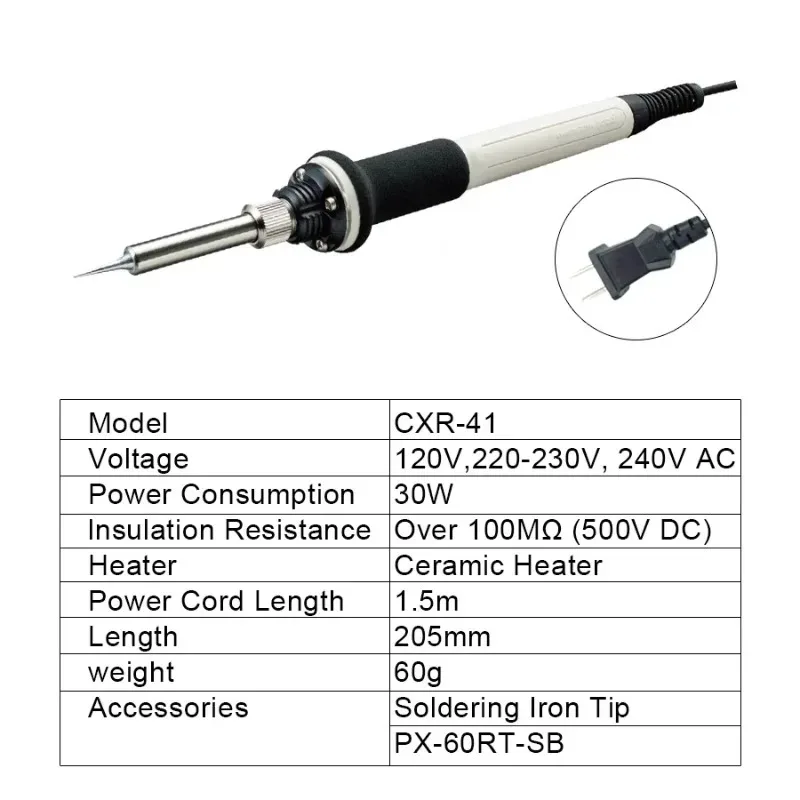 GOOT CXR-41 Precision PCB Soldering Iron - 220V/110V 30W, Made in Japan, Fast Heat for Electronics Repair & DIY