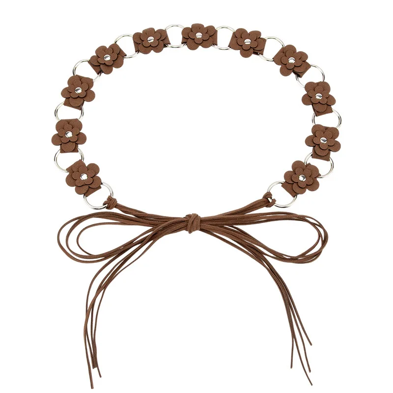 سلسلة خصر جلدية مضفرة على شكل زهرة بوهيمية للسيدات، تصميم نسائي، حزام فستان مزخرف بنمط العطلة