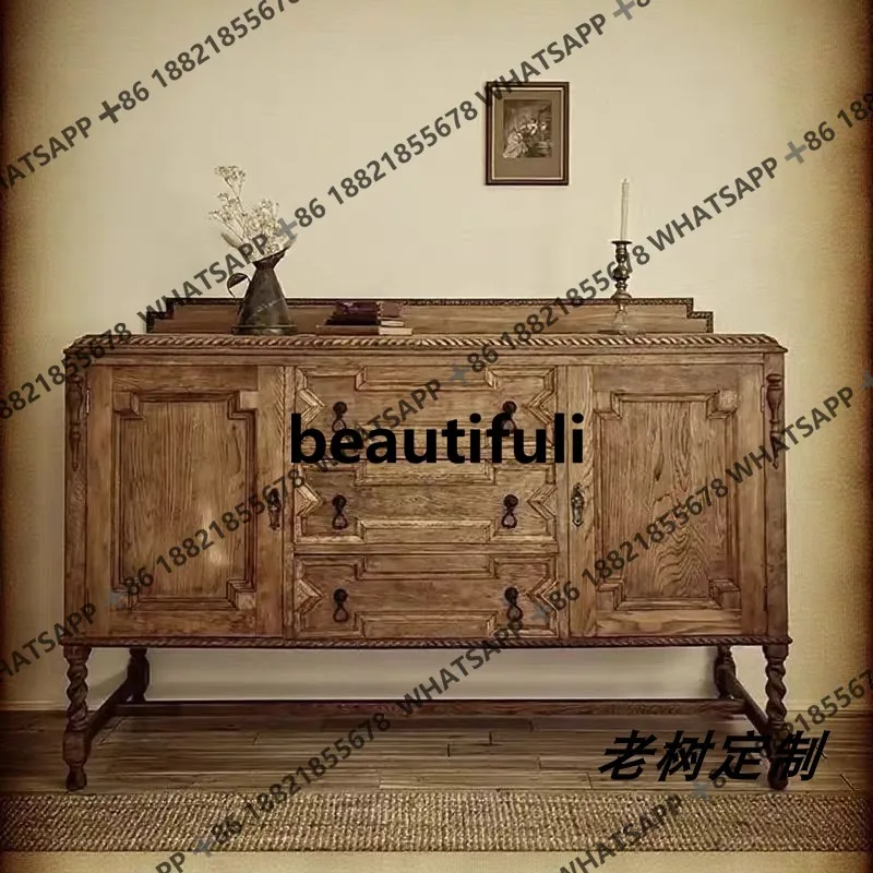 French retro solid wood dining locker modern simple Nordic ash wood storage decorative cabinet
