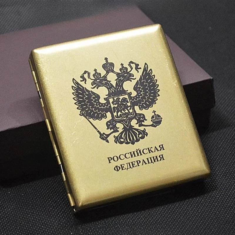 Bronze Metal Cigarette Box Hold 20 Pieces Thick Russia Empty Box Portable Pressure-resistant Creative Ultra-thin Cigarette Box