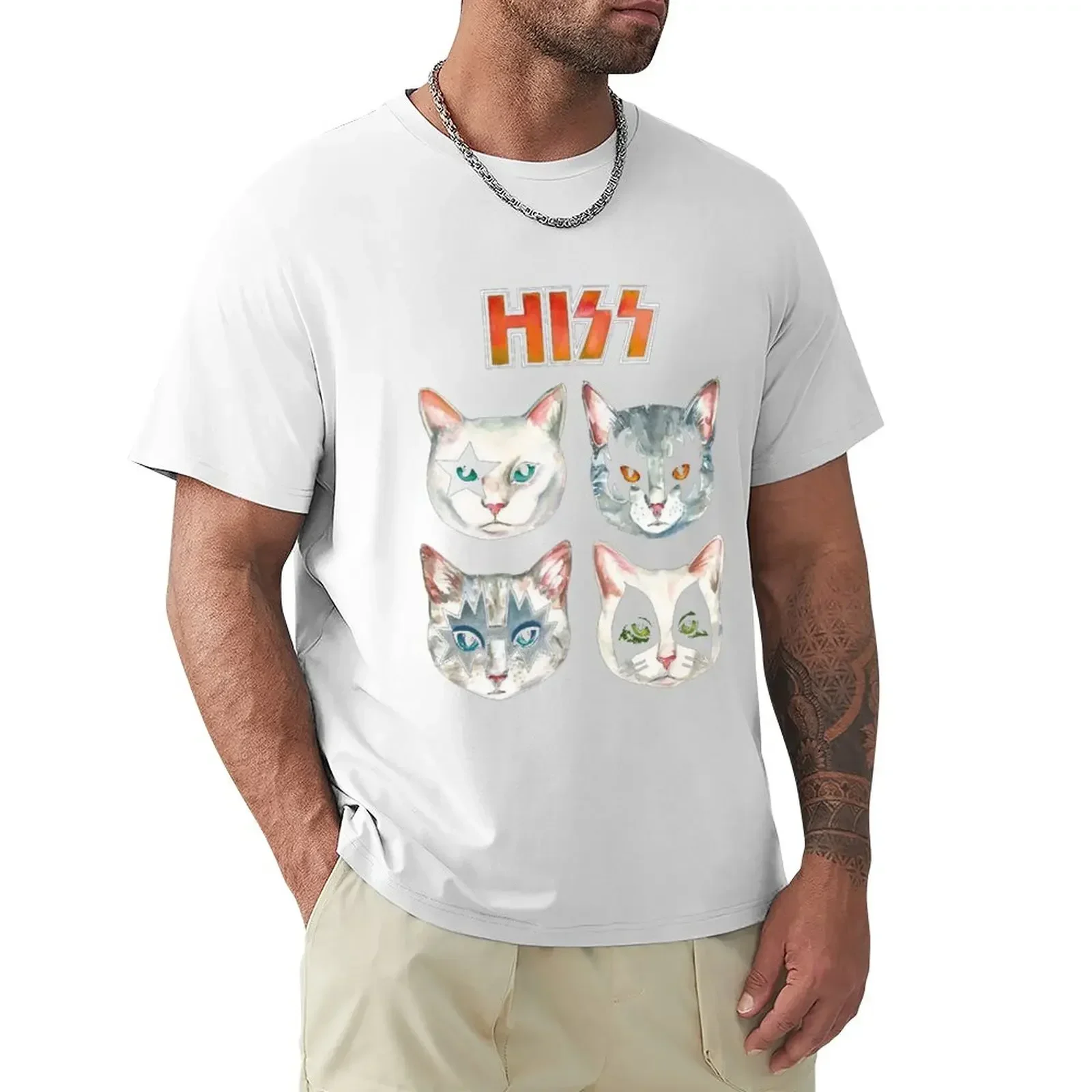 plus size tops animal prinfor boys aesthetic clothes mens workout shirts Hiss Kiss - Funny Cats Rock Band Slim Fit T-Shirt