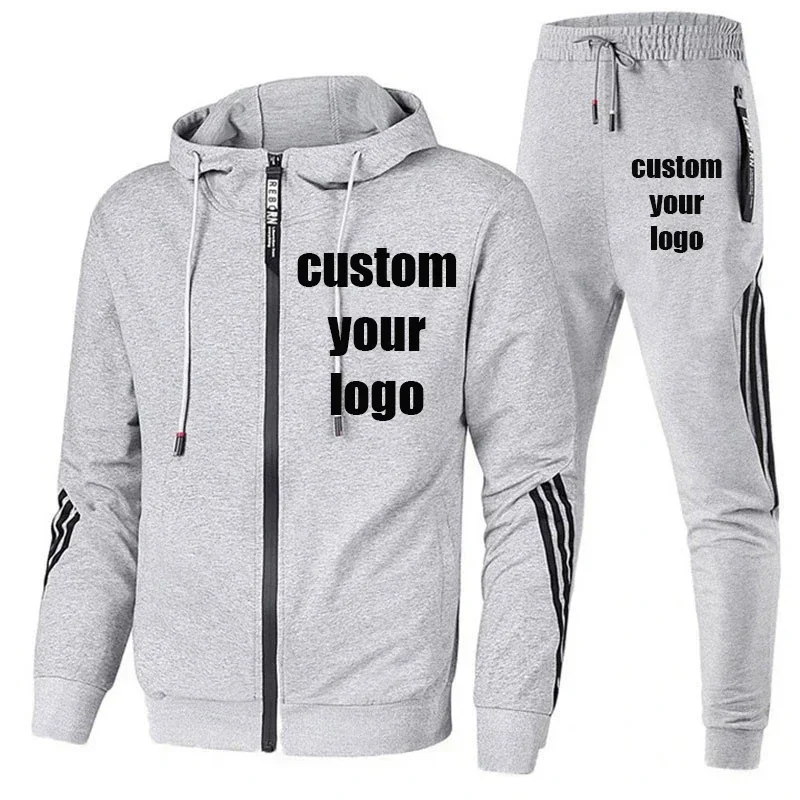 Customized new trend men\'s casual sports set Fashion zipper jacket Men\'s and women\'s running sports set