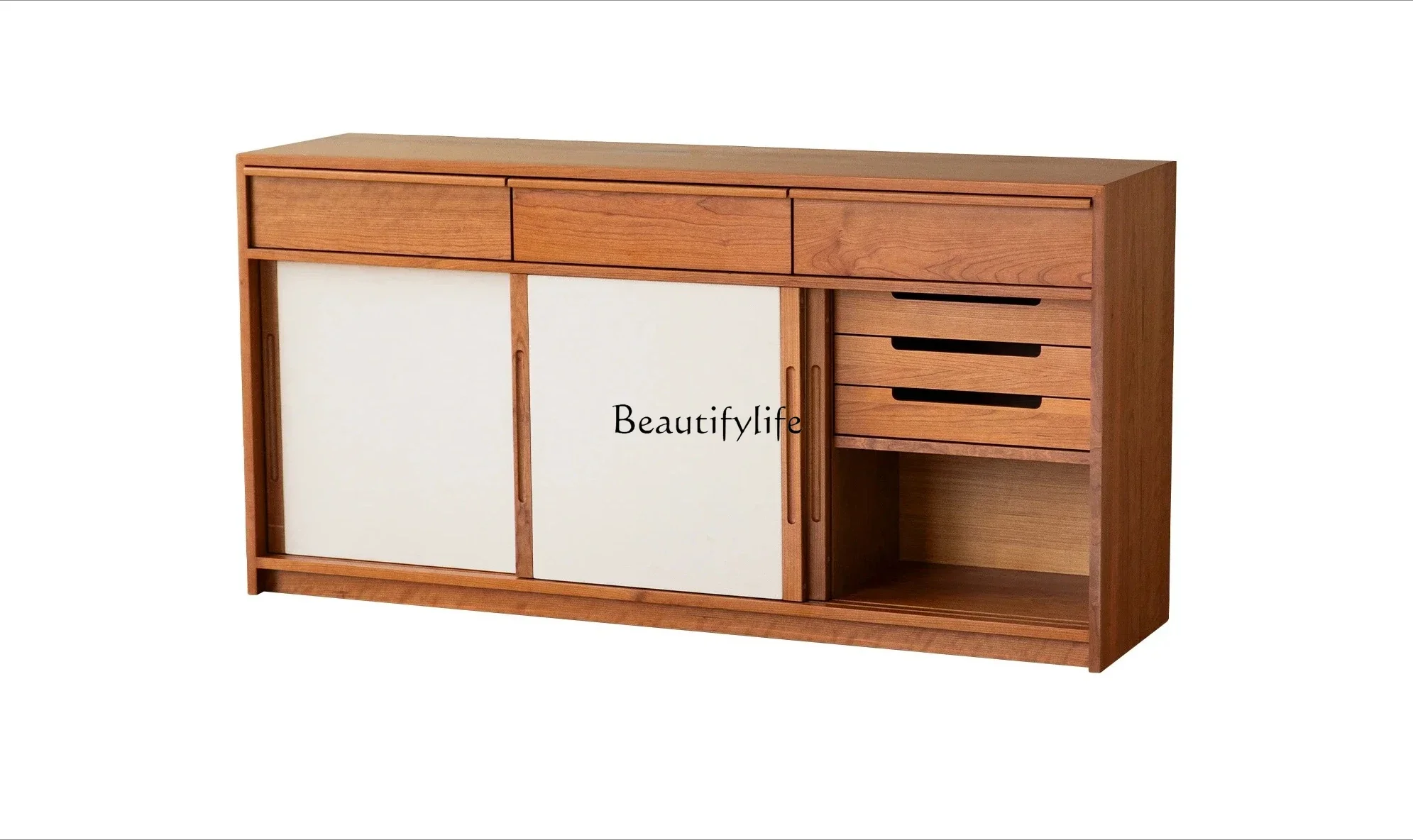 

LJYsliding door chest solid wood bedroom living room wall storage bedside storage medieval dining cabinet