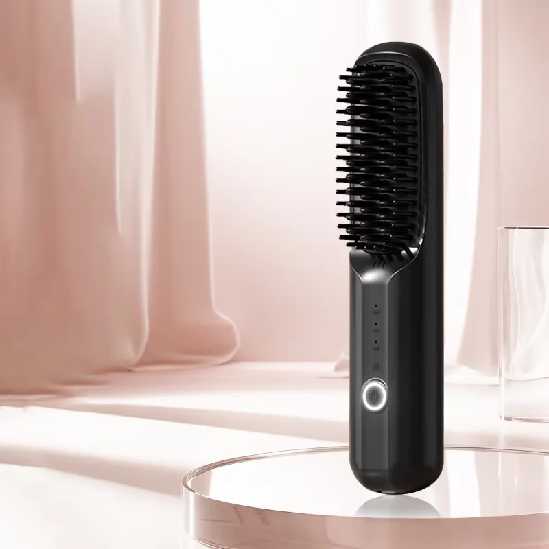 ميني ترافيل مكواة فرد الشعر اللاسلكية الأيونية وفرشاة تجعيد تعمل بالبطارية ومشط فرد الشعر