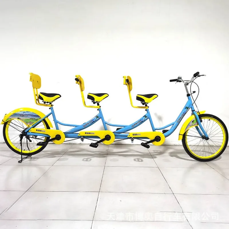 Three-person bicycle parent-child family car outdoor park couple twin family fitness scenic spot