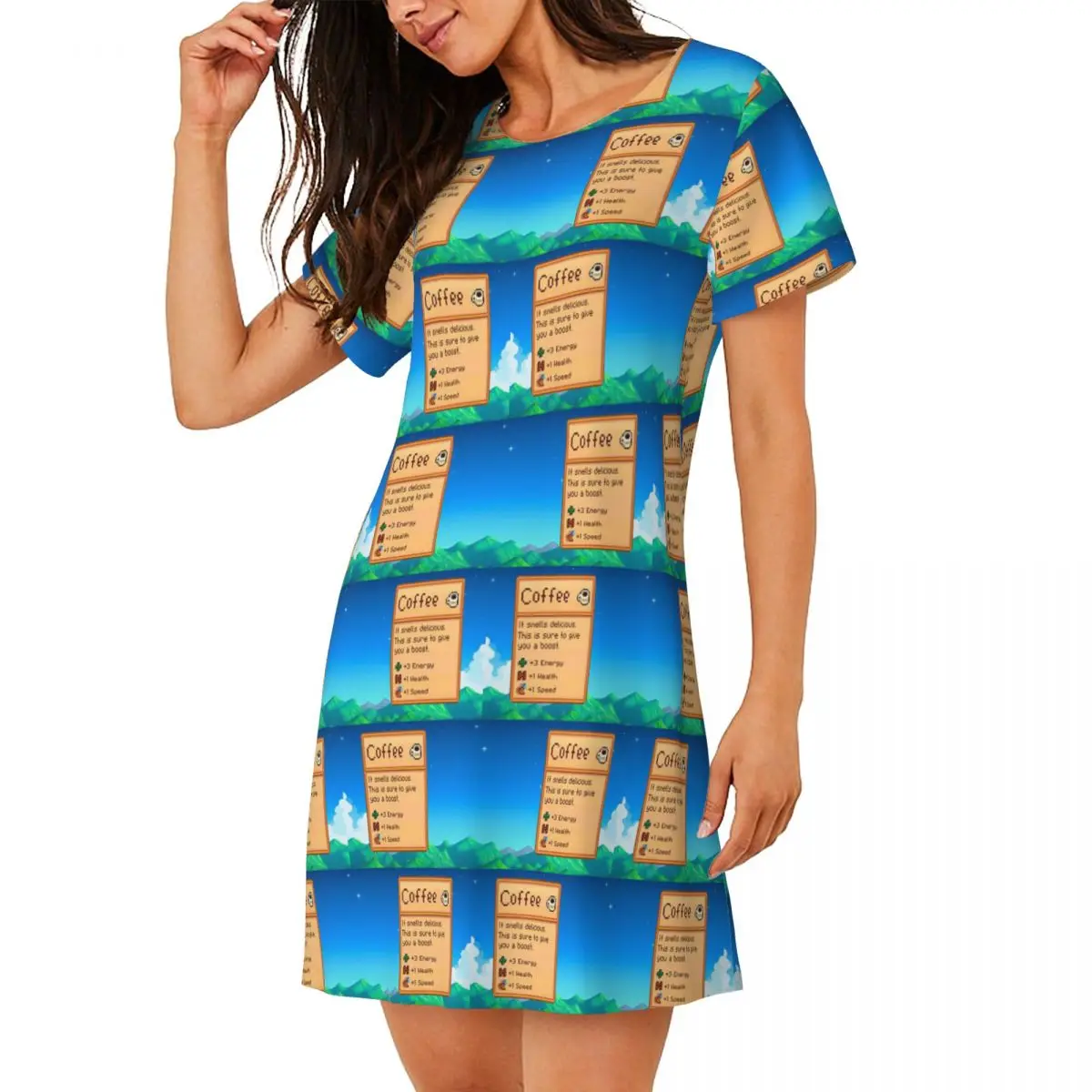 Custom Stardew Valley Coffee Classic Short Sleeves Nightdress For Sleepshirts Women Short Sleeve Nightgowns Loose Pajama Dress