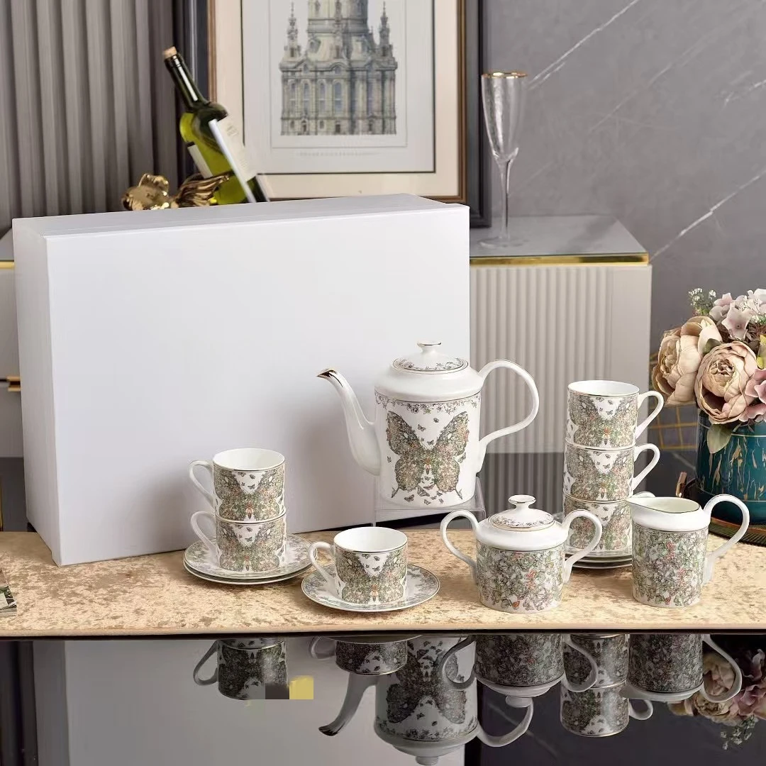 Butterfly Series Bone China Coffee Set, Light Luxury Home European Cup, Dish, Pot, High Aesthetic Value, Housewarming Gift