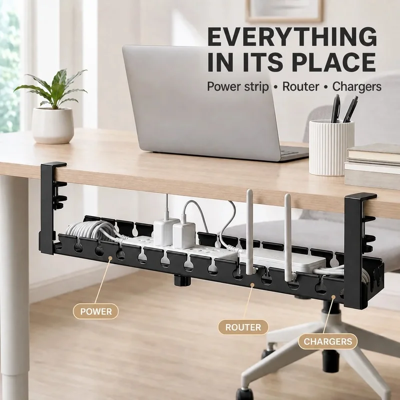 Desk Cable Management Organizer No Drill Wire Holder Clip Cord Wrap for Office Desktop Power Strip Router Data Cable S