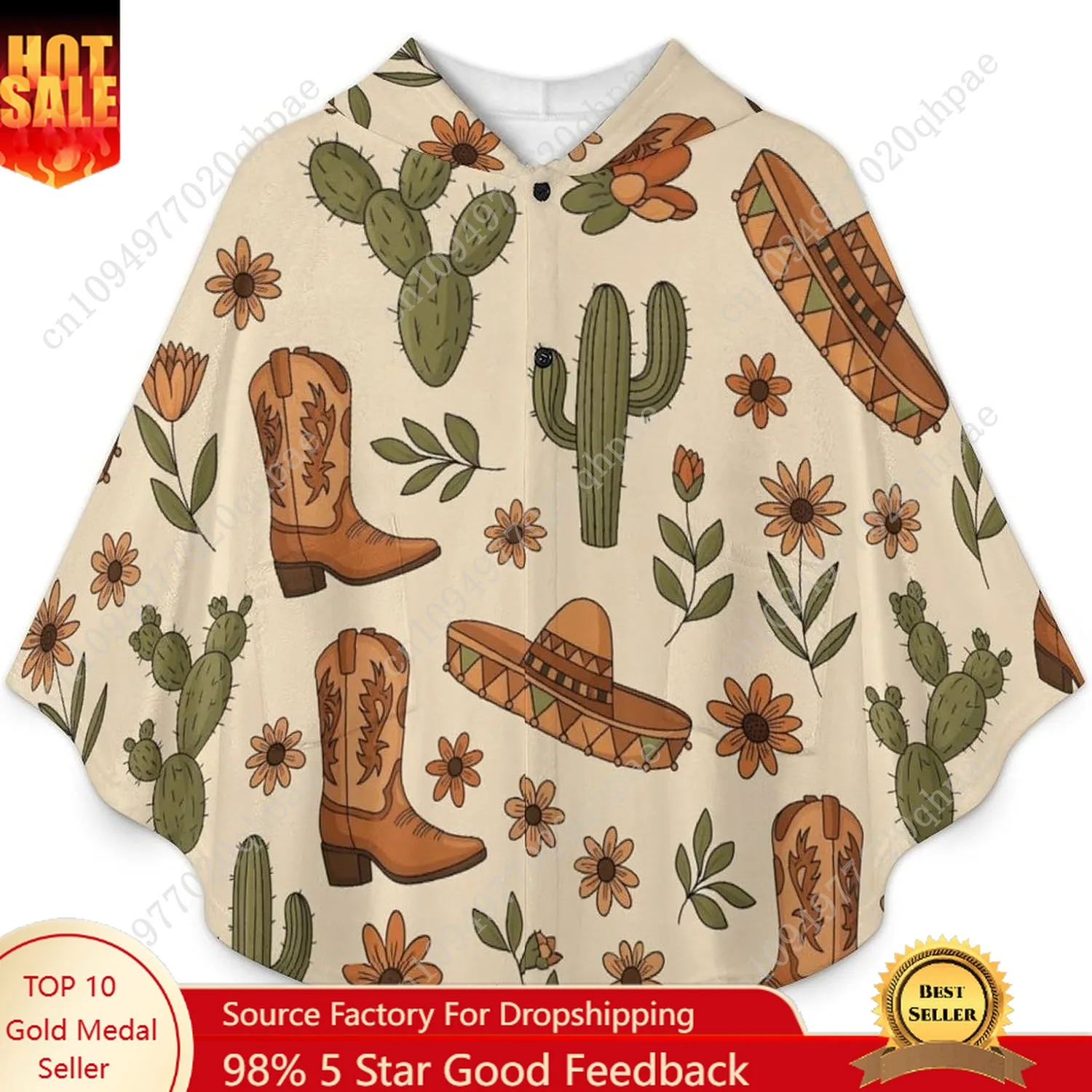 سترة بطانية مريحة من الفلانيل، أحذية صبار جنوب غربية كبيرة الحجم مع جيوب للأطفال والمراهقين #1