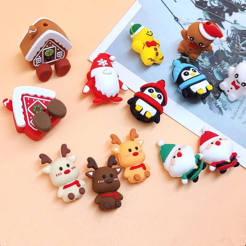 20pcs 3D Christmas Silicone Focal Beads For Jewelry Making DIY Necklace Handmade Nipple Chain Accessories Cartoon silicon Beads