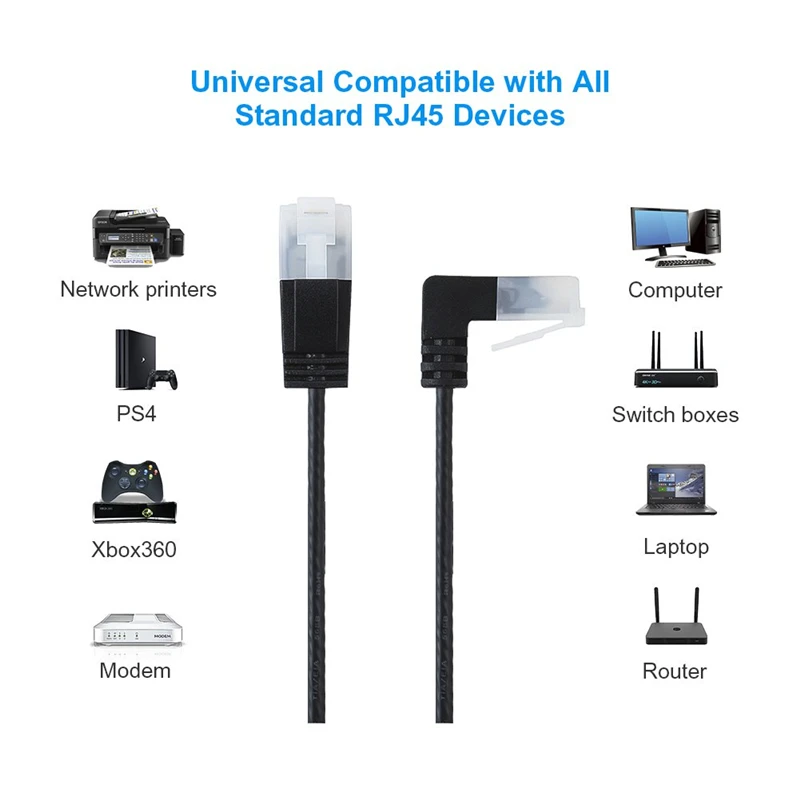 Cat 8 Ultra Slim Cat 6 7 Ethernet Cable SFTP RJ45 Network Lan 90 Degree UP Down Left Right Angle Internet RJ45 Ethernet Cord