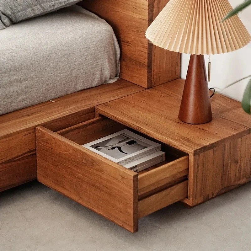Nordic simple Myanmar teak bedside table Bedroom bedside all solid wood storage single extraction low cabinet