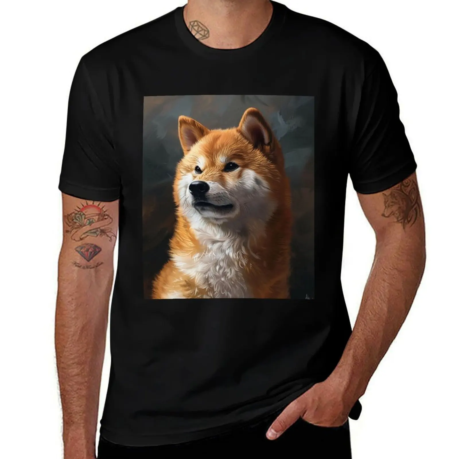 Regal Shiba Portrait in Brushstrokes T-Shirt t shirt for man T-Shirt