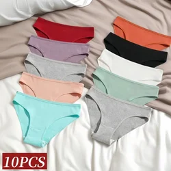 10Pcs/Set Cotton Briefs Low Waist Panties Sports Seamless Underwear Breathable Bikini Solid Color Female Underpants