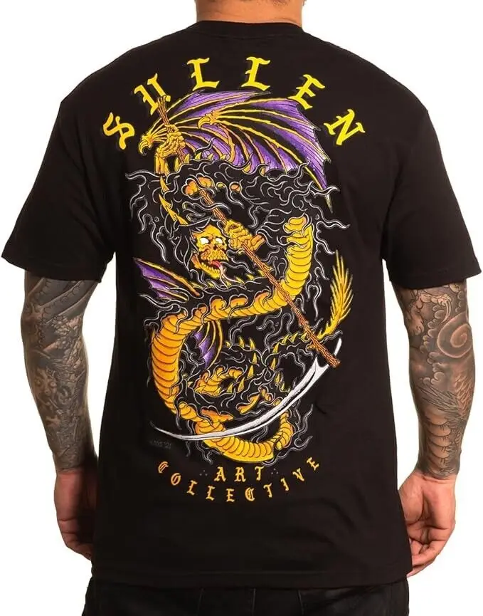 

Sullen Men's Sullen Reaper Dragon Skull Scythe Tattoo Mens Tee-Shirt SCM5139