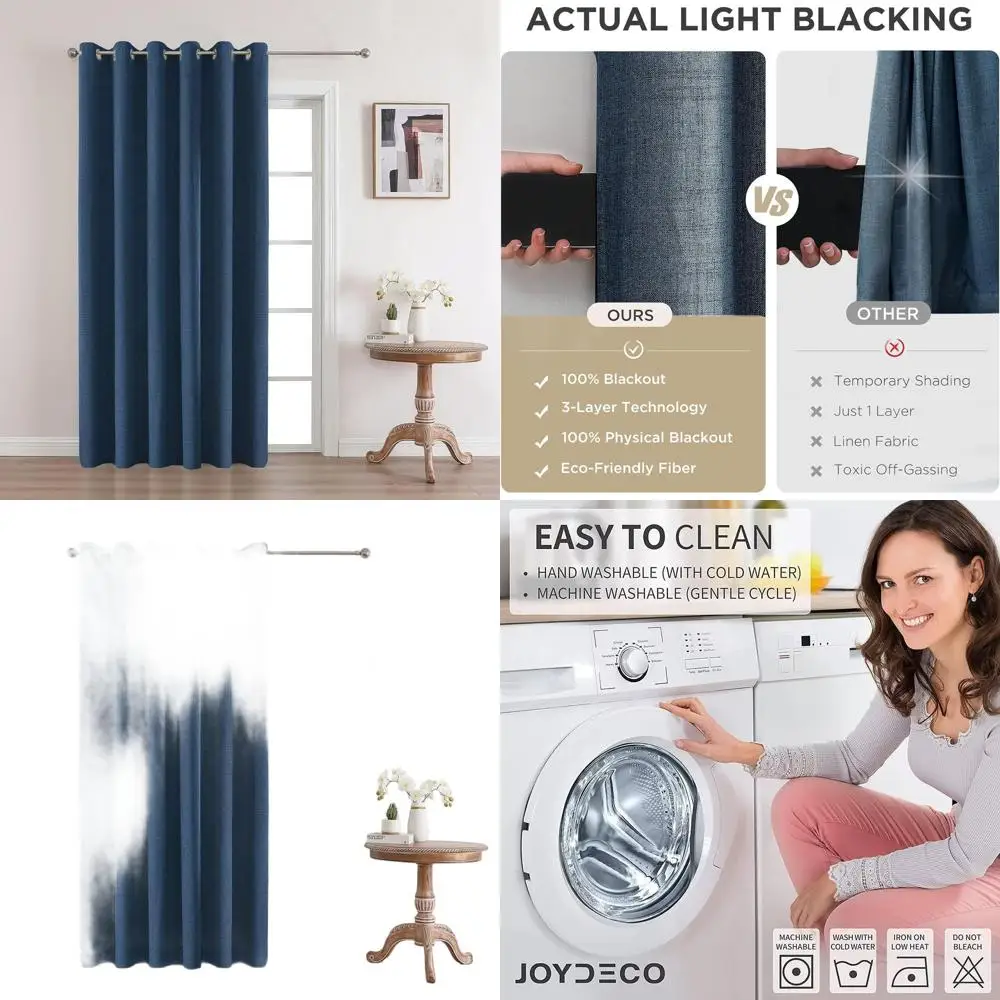 ستائر تعتيم زرقاء من الدنيم بطول 108 بوصة، ستائر طويلة جدًا بطول 108 بوصة، لوحة واحدة لغرفة النوم، كتان معزول حراريًا B #1