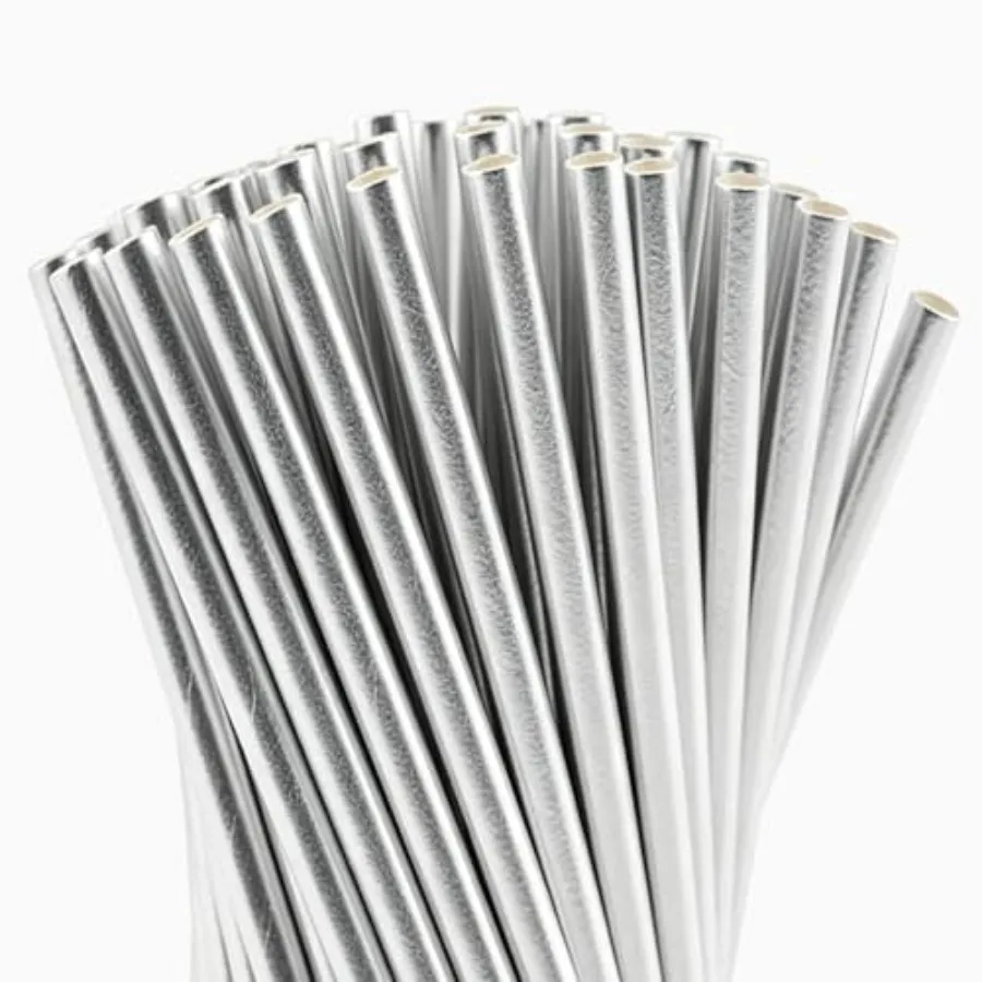 

300 Pack Silver Foil Paper Straws Biodegradable Eco-Friendly Drinking Paper Straws Bulk for Cocktail Juice Toxin Free Straw for