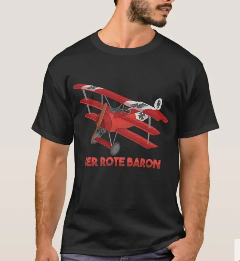 Red Baron Flying Fokker Dr1 Triplane Fighter Aircraft T-Shirt Short Sleeve Casual 100% Cotton O-Neck Mens T-shirt Size S-3XL