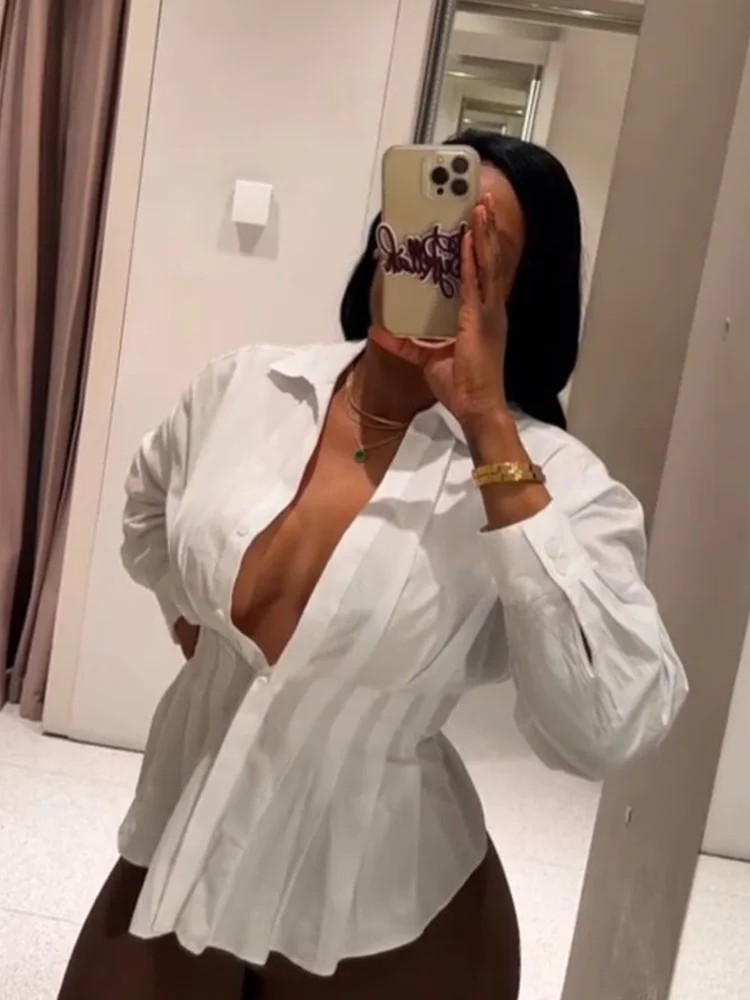 

HH 2026 Рубашка женская весна лето новый универсальный облегающий крой с длинным рукавом дизайнерская блузка с рюшами офисный шикарный элегантный топ