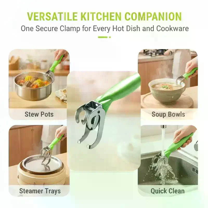 Stainless Steel Hot Bowl Gripper: Non Slip Handle Firm Grip Kitchen Lifting Dishes Bowls Pots