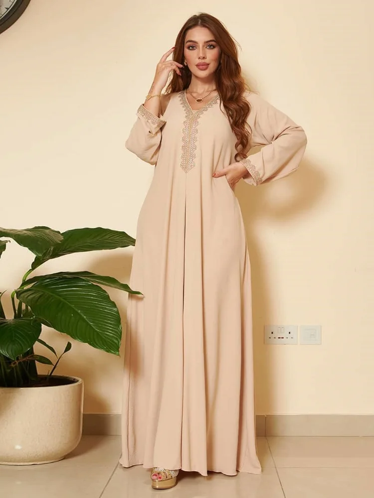 2025 nuevo vestido Abaya islámico para mujer banda de Color sólido Abayas de encaje moda suelta ropa de mujer musulmana Dubai Marruecos
