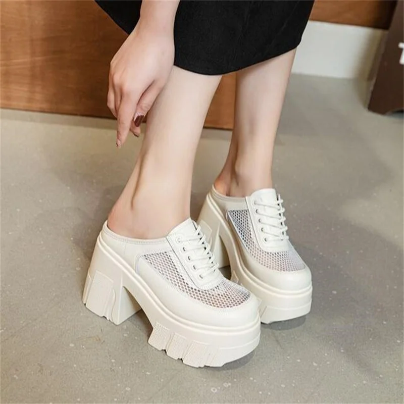 11cm Synthetic Air Mesh Summer Platform Wedge Mujer Comfort Sandals Fashion 2024 Slip-On Women Slippers Ladies Hot Sale Pumps