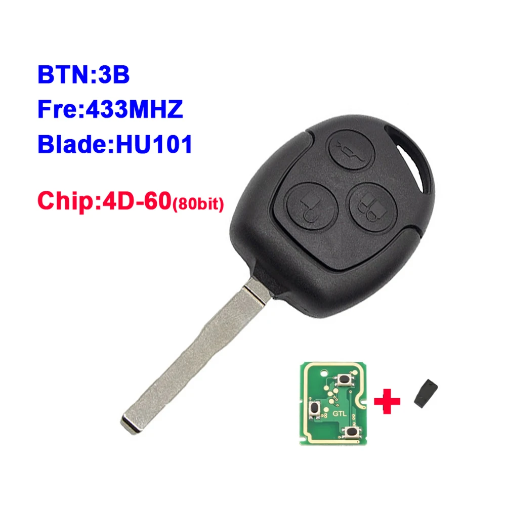 XNRKEY Remote Car Key 4D60/4D63 Chip 433Mhz for Ford Focus 2 Fiesta Mondeo Fusion Transit KA Galaxy mk2 mk5 mk7 FO21/HU101 Blade