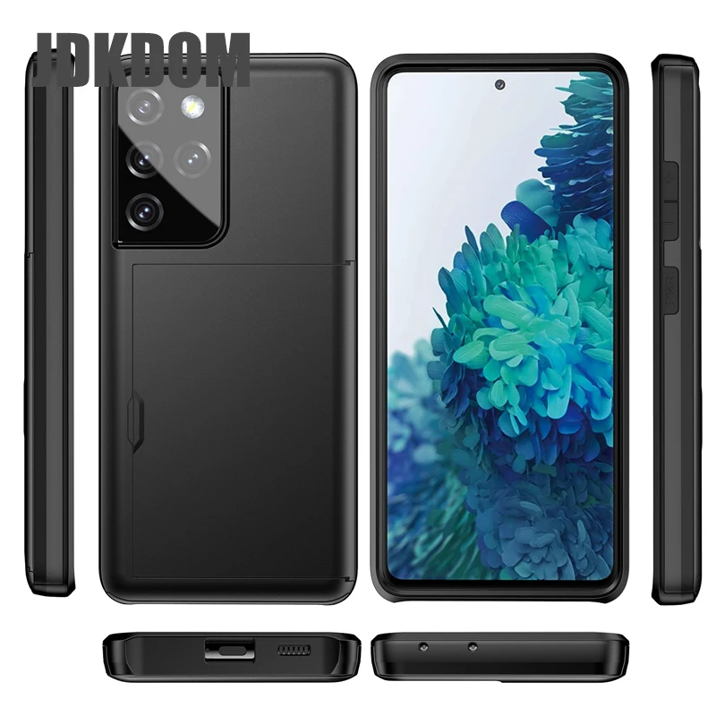 JDKDOM Slide Card Slot Wallet Case für Samsung A55 A56 A17 Karte Tasche Abdeckung für Galaxy S25 Rand S24 S23 FE S22 Plus Note 20 Ultra