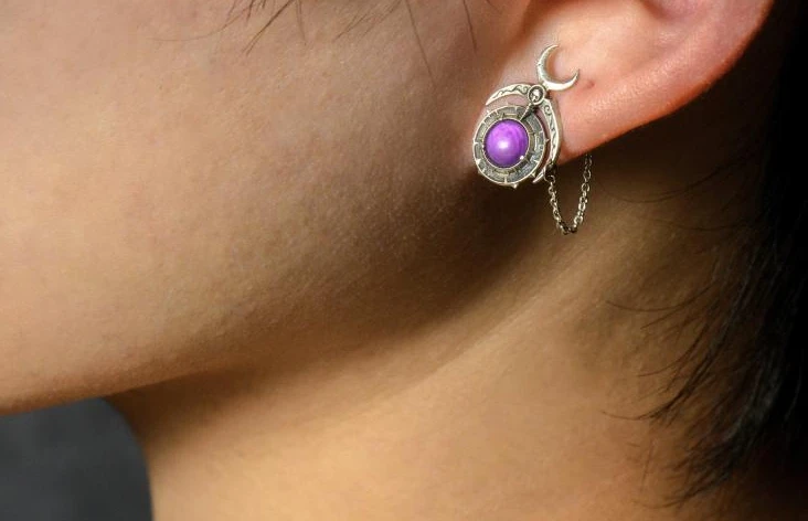 Europe America Retro Silver Color Adorned with Imitation Purple Gemstone Skull Planet Earrings UNISEX Punk Hip Hop Party Earring