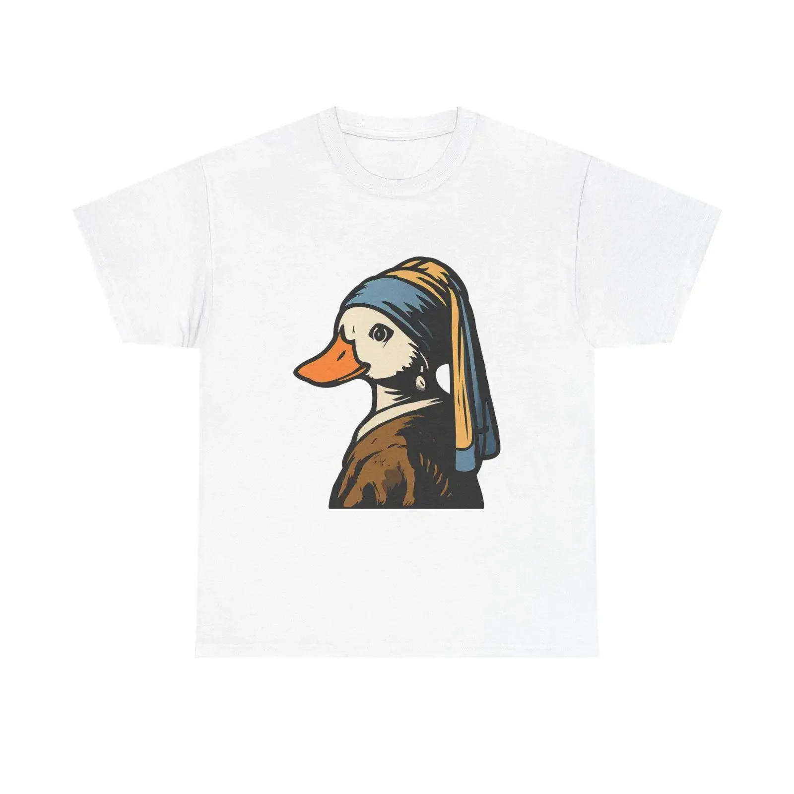 Girl with a Pearl Earring Duck T Shirt Vermeer Parody Elegant Animal Art vintage Washed Casual Soft Slightly designer clothes