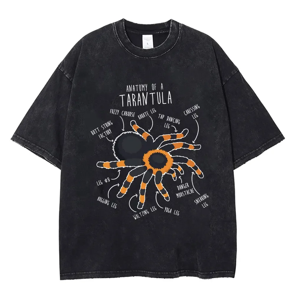 Spider Print Washed Vintage T Shirt Hip Hop Men Women T-shirt Harajuku Gothic Punk Cotton Summer Loose T Shirts Streetwear Y2k