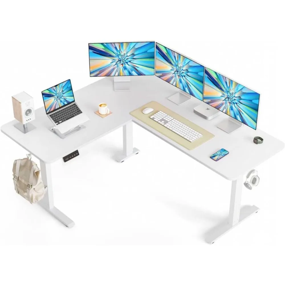 

63" L-Shaped Standing Desk - Adjustable Corner Standing Desk L Shape with Splice Board, White