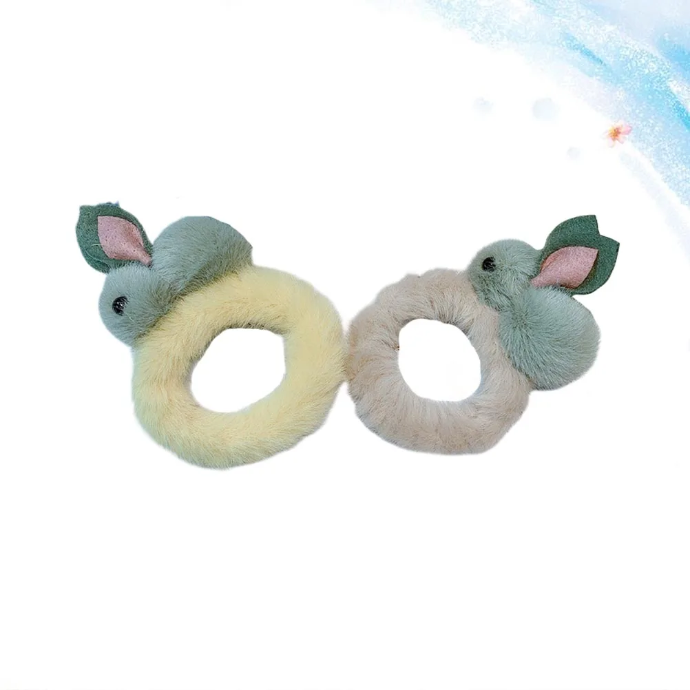 

2Pcs Rabbit Hair Rings Chic Hair Accessories Durable for Long Time Use Bright Color Easy to Match Outfits Women Girls