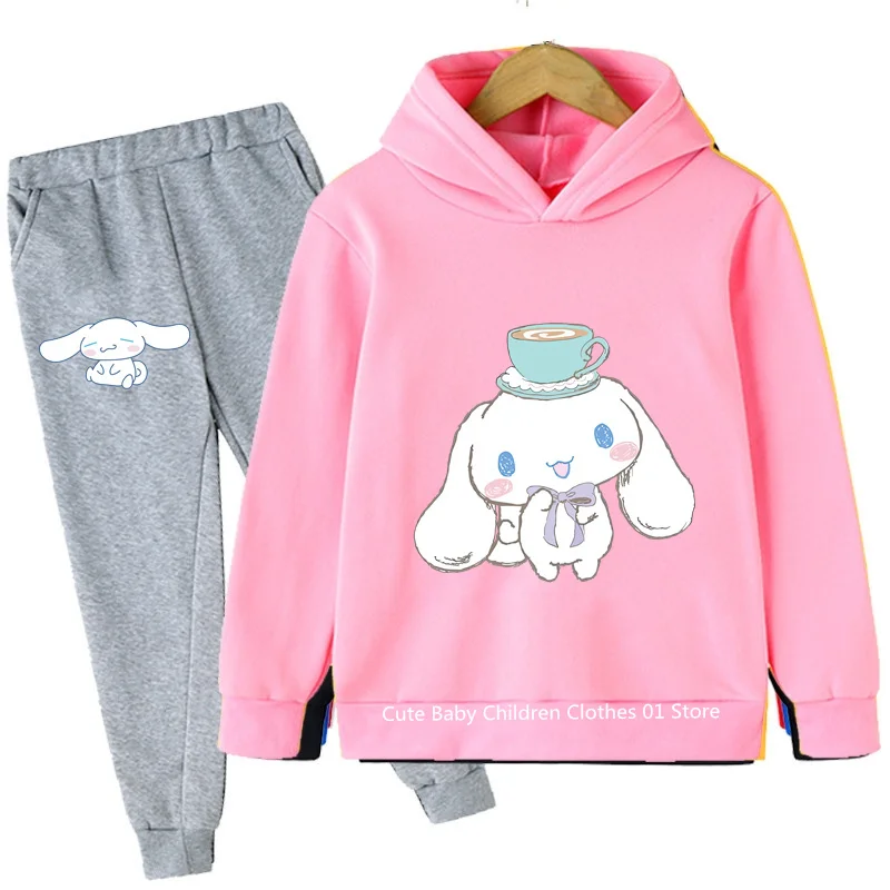 2024 Girls Cinnamoroll Printed Spring Fall Cartoon Casual Sports Boys Girls hoodie set Boys Outdoor Student hoodie ages 4-14