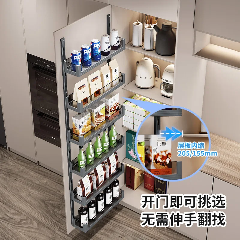Kitchen door panel hanging basket, big monster snack high cabinet, pull-out basket, multi-layer storage rack, hanging door type