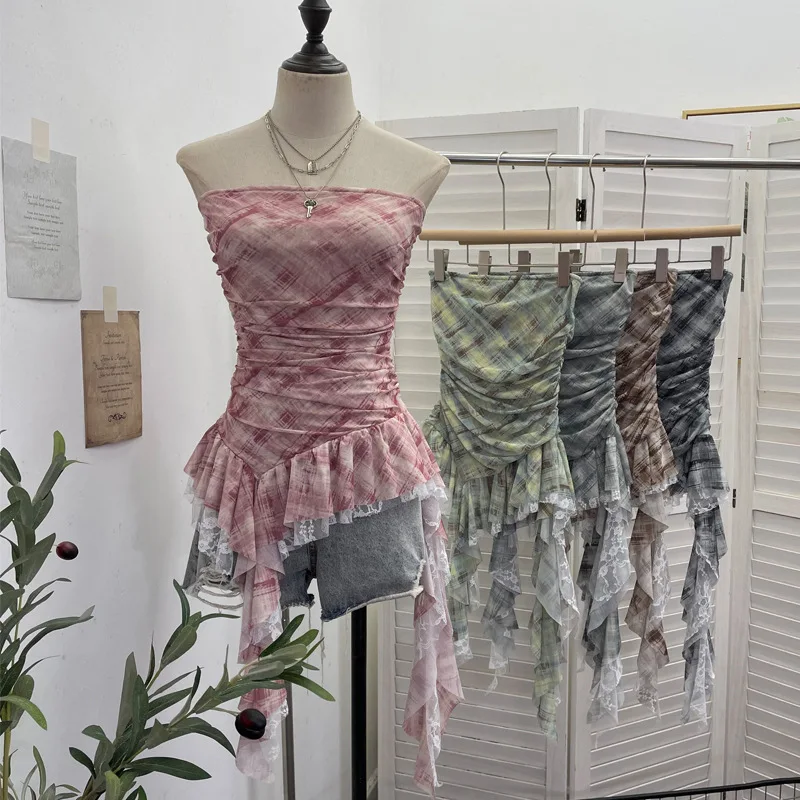 

Женский винтажный сетчатый кружевной топ без рукавов с нескользящими полосками, сексуальный элегантный тонкий жилет с рюшами и лентой, уличная одежда1307