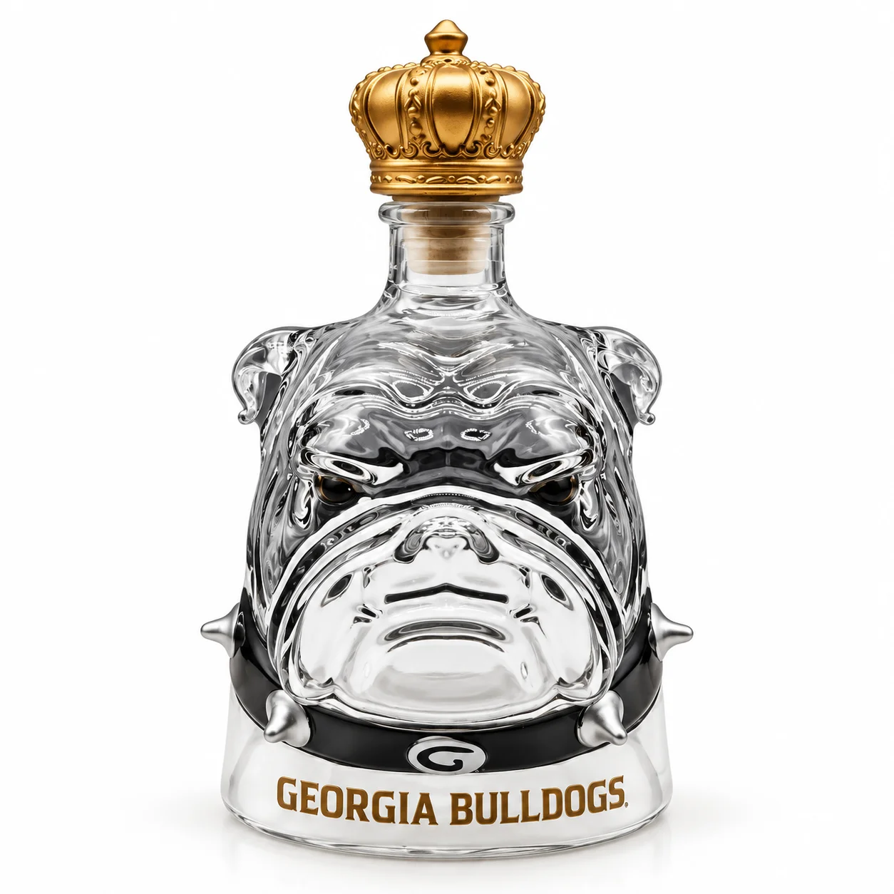 Bulldog Dog Glass Decanter Creative Whiskey Bourbon Bottle with Gold Crown Stopper Home Bar Decoration