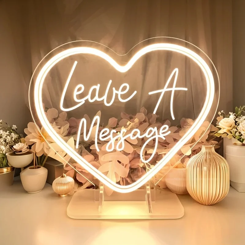 

Настраиваемая светодиодная неоновая вывеска «Leave A Message» — питание от USB с подставкой, идеально подходит для свадеб, вечеринок и домашнего декора, теплый белый цвет