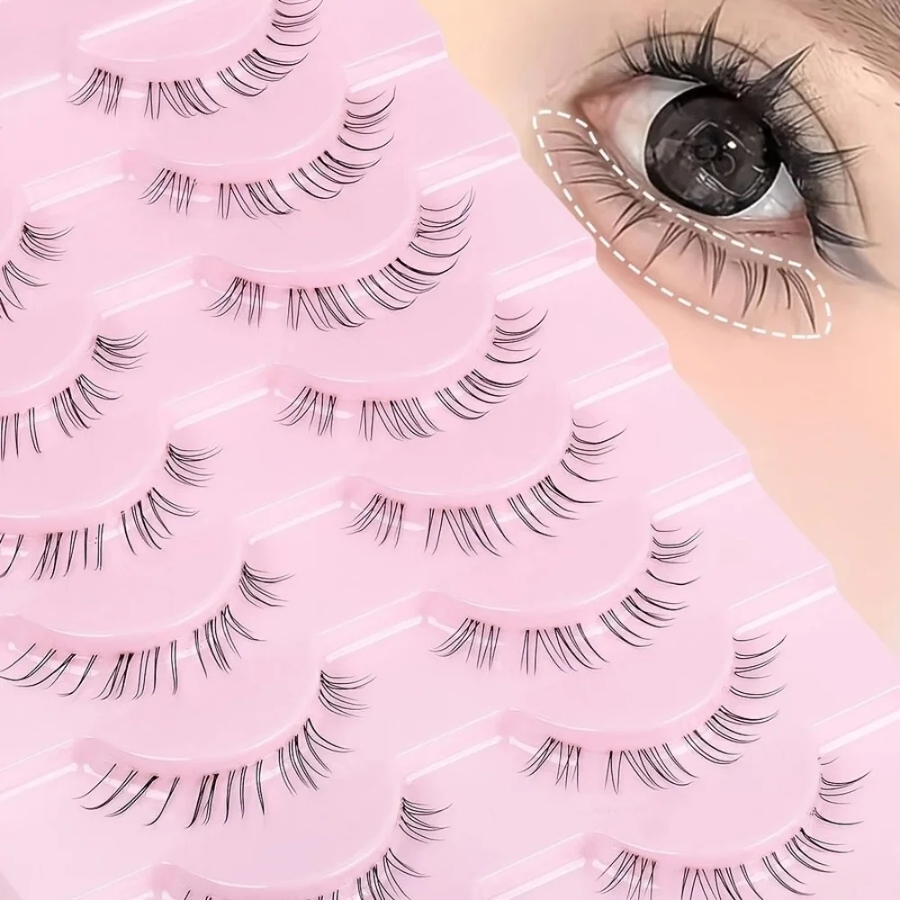 10 Pairs of Transparent Stem Natural Lower Eyelashes, Japanese Anime Style Pointed Dramatic DIY Cosplay Lower Eyelashes, Comfort