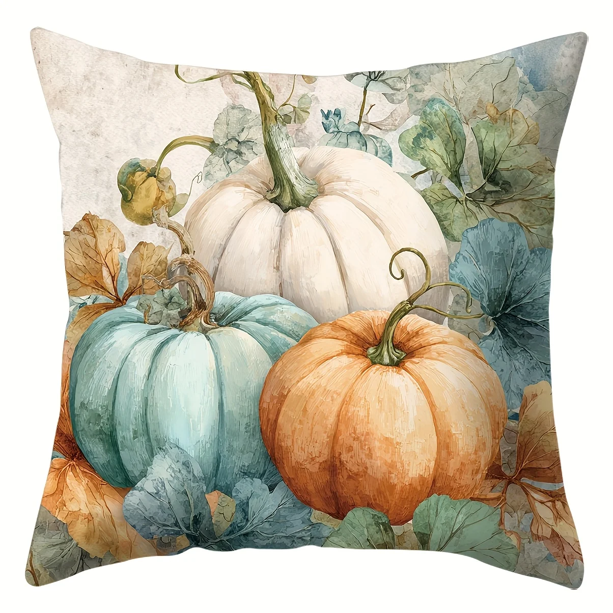 Autumn Decorative Pillow Covers - Vintage Pumpkin, Floral & Lantern Print with Hello Fall, Thankful, Hello Autumn & Grateful