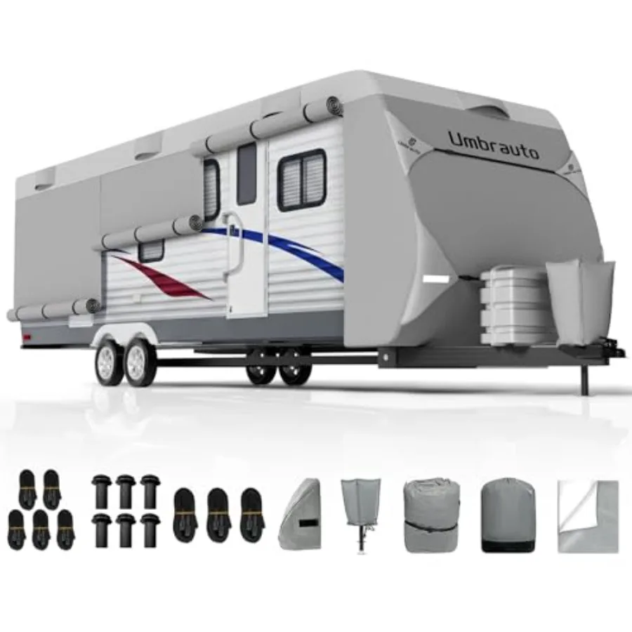 RV Cover 24-27ft: Lightweight Travel Trailer Cover, Waterproof Camper Cover for Toy Hauler, Winter Campsite, with Tongue Jack C