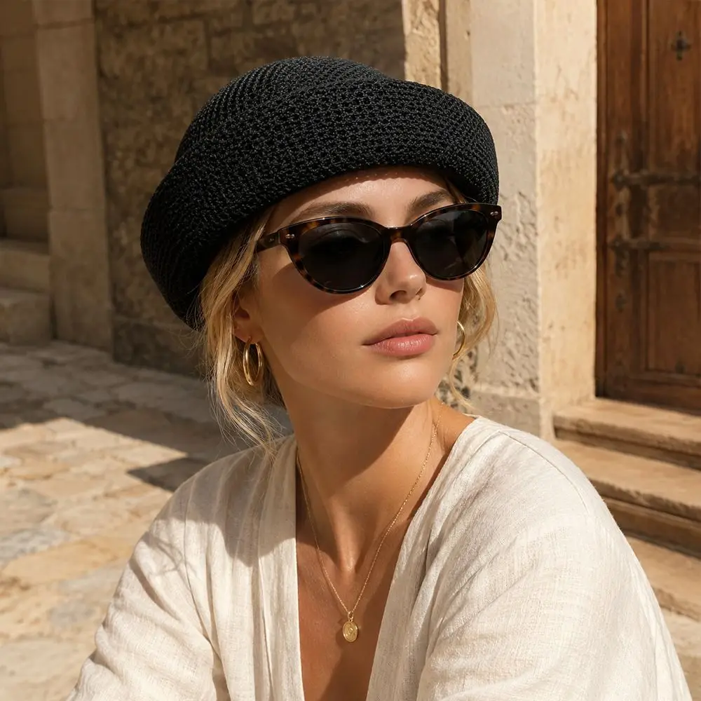 Fashion Summer Hard Berets Caps Outdoor Mesh Painter Hat Breathable Adjustable Women Sun Hat Pillbox Hat