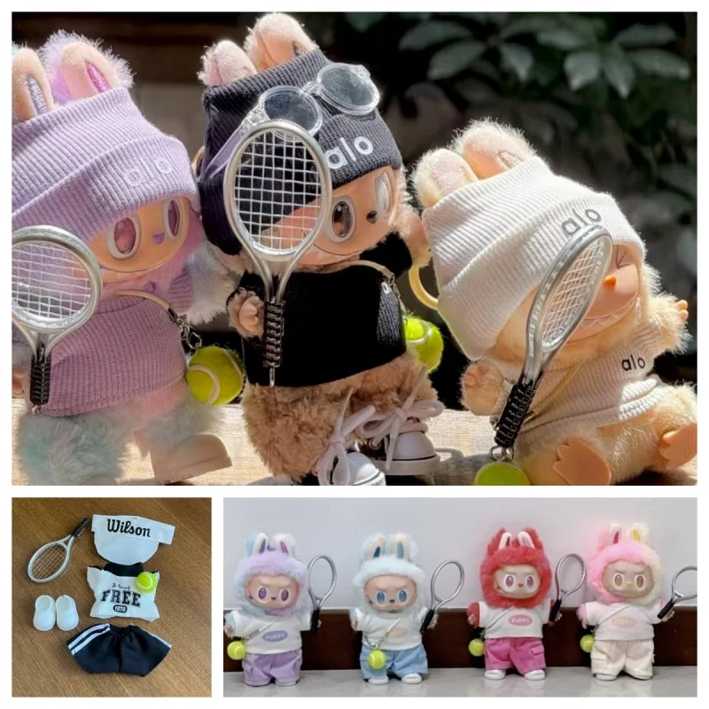 

15cm For Labubu Doll Clothes Hat Set Mini Luxury Design Tennis Motion Style DIY Clothing Fashion Accessories Sitting Party Games
