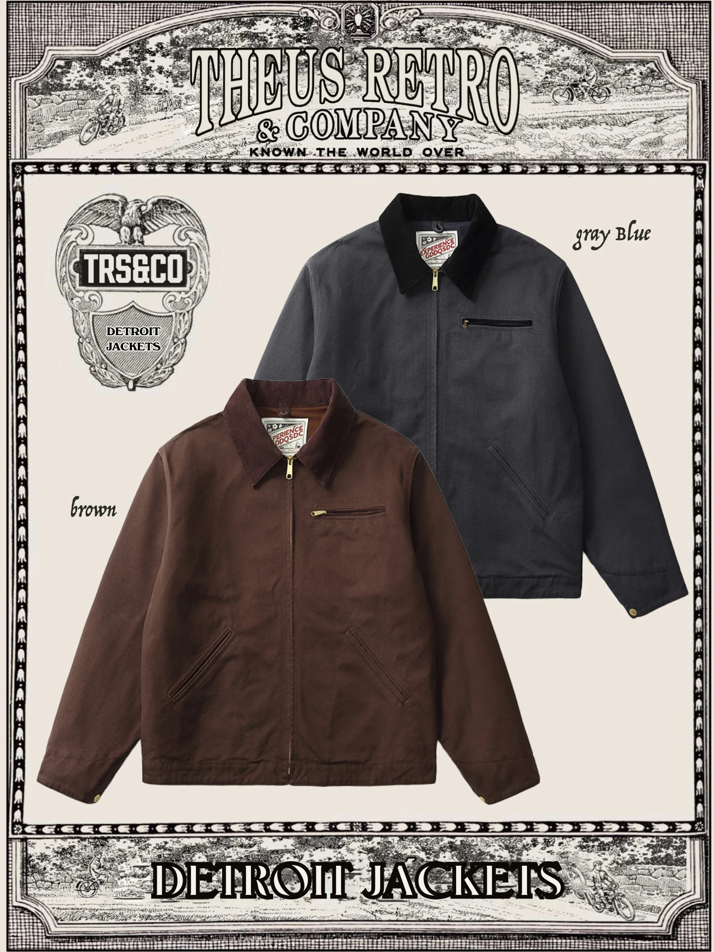 

Uncommon Squirrel Brown And Iron Blue Detroit Jaet American Retro Temple Workwear Jaet Stand Fit Cotton Long Sve Zi...