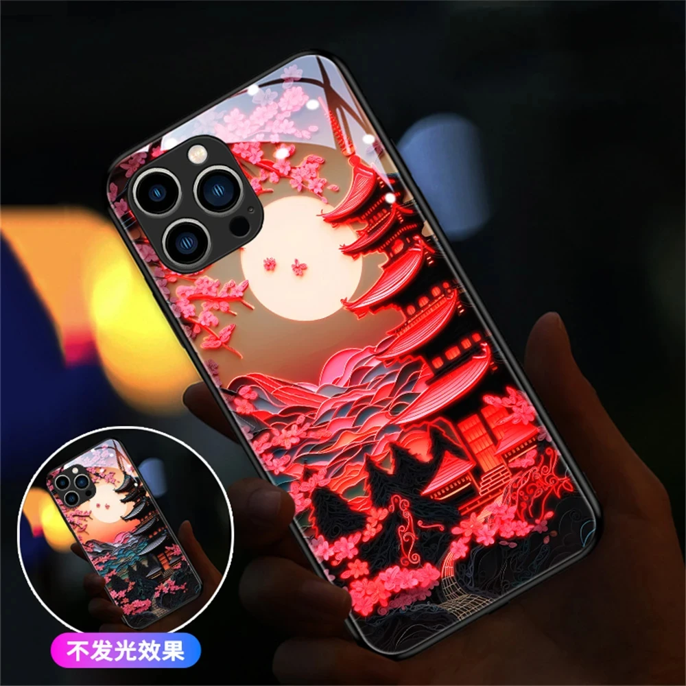 

Traditional Landscape Design LED Phone Cover For iPhone 15 14 13 12 11 Pro Max X XR XS 6 7 8 Plus SE2020 Glass Case