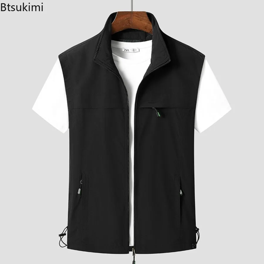 Spring New Men's Quick Drying Outdoor Multi-Pocket Sports Vest Loose Casual Zip Cardigans Lightweight Travel Hiking Fishing Vest